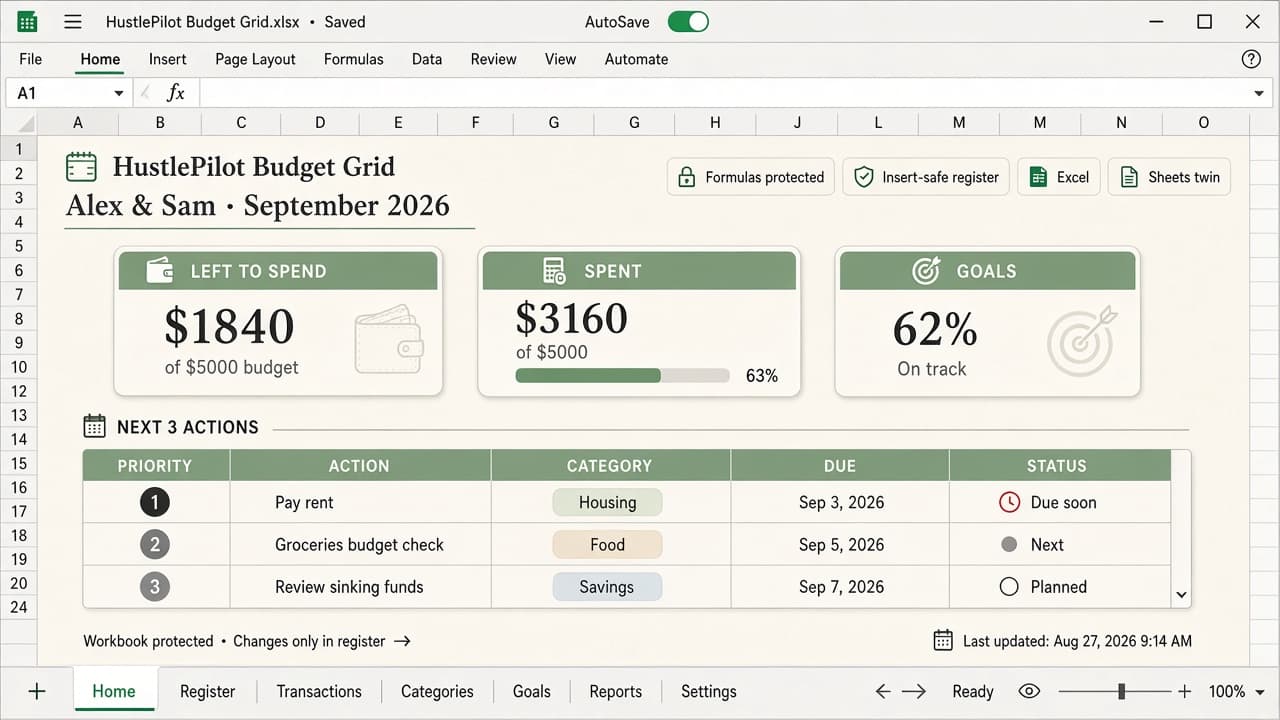 Budget Grid Home overview tab