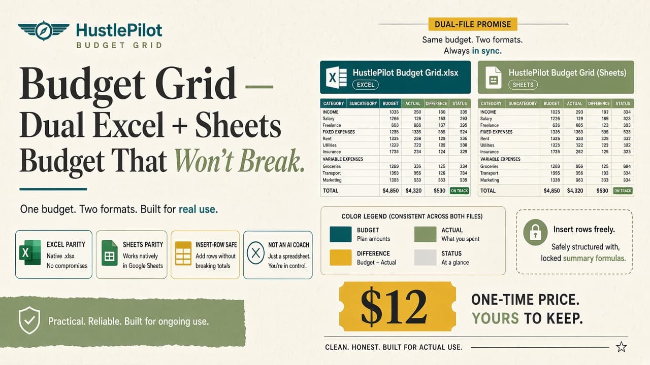 Budget Grid dual Excel and Sheets